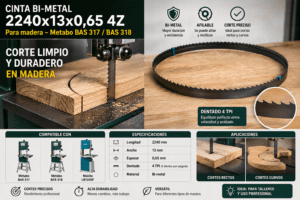 CINTA BI-METAL 2240x13x0,65 4Z p/madera METABO BAS317 y BAS318