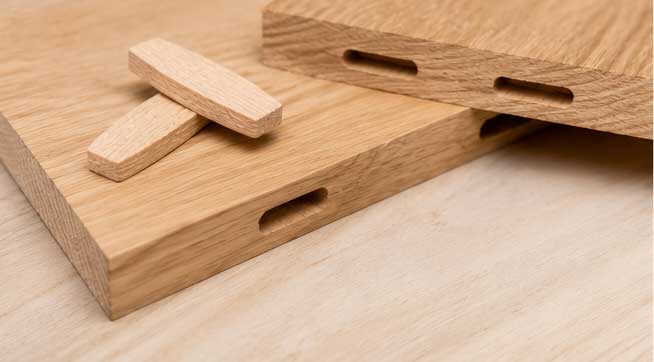 Detalle de unión de madera realizada con la FESTOOL DOMINO DF 500 Q-Plus