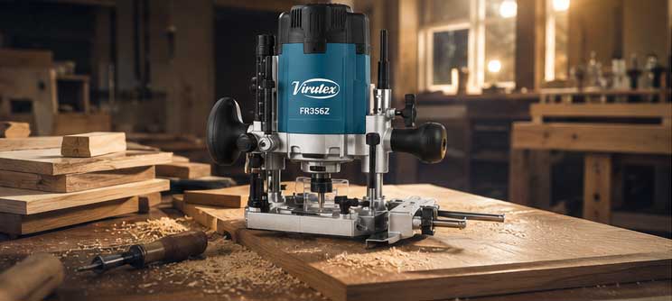 Fresadora profesional Virutex FR356Z en taller de carpintería premium